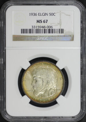 Obverse of this 1936 Silver Commemorative Elgin 50C NGC MS-67