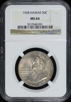 Obverse of this 1928 50C Hawaiian Silver Commemorative NGC MS-64