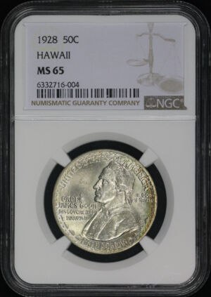 Obverse of this 1928 Silver Commemorative Hawaii 50C NGC MS-65