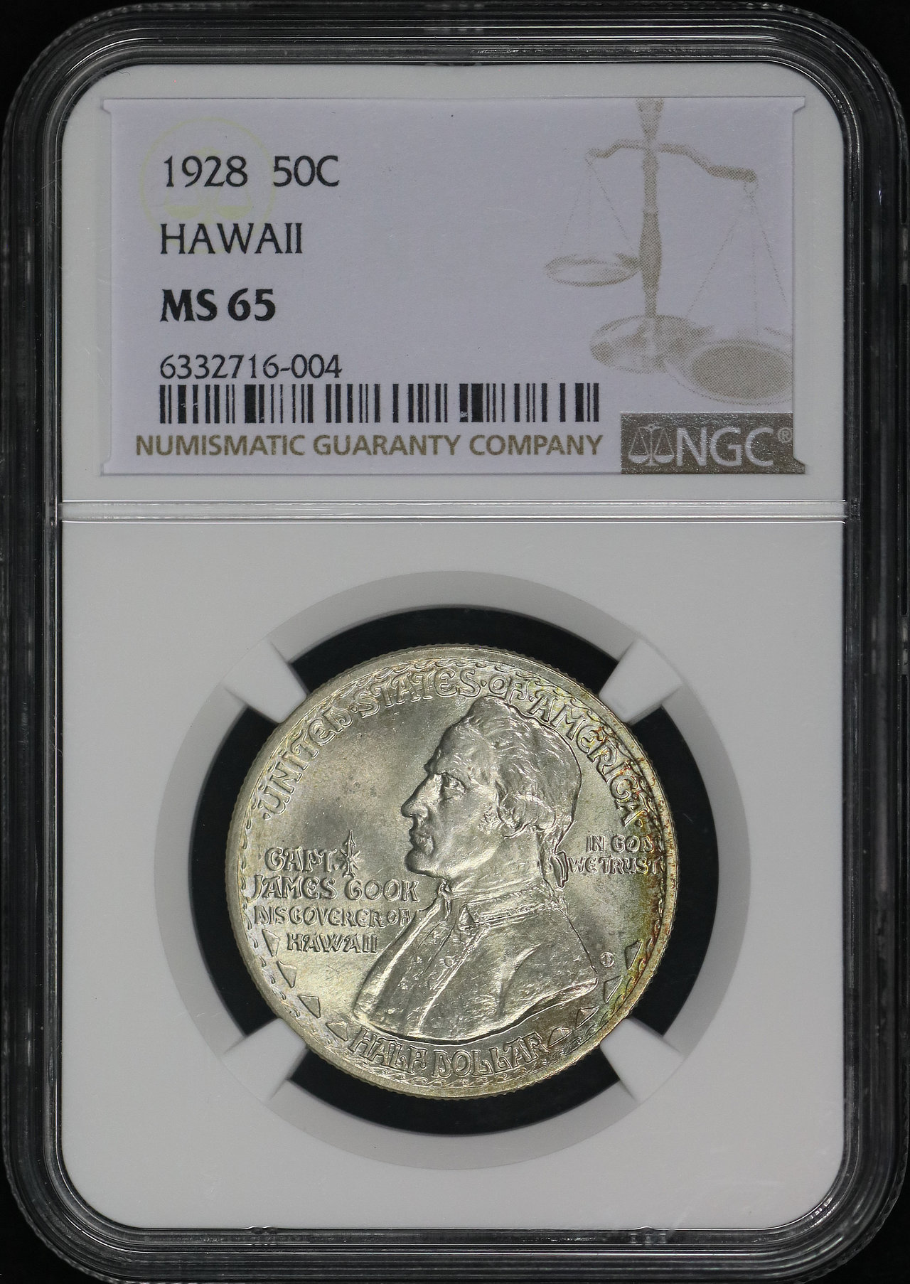 Obverse of this 1928 Silver Commemorative Hawaii 50C NGC MS-65