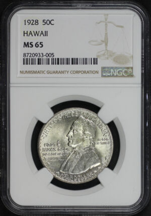 Obverse of this 1928 Silver Commemorative Hawaiian 50C NGC MS-65