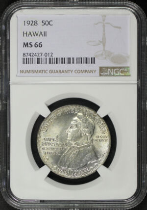 Obverse of this 1928 Silver Commemorative Hawaiian 50C NGC MS-66