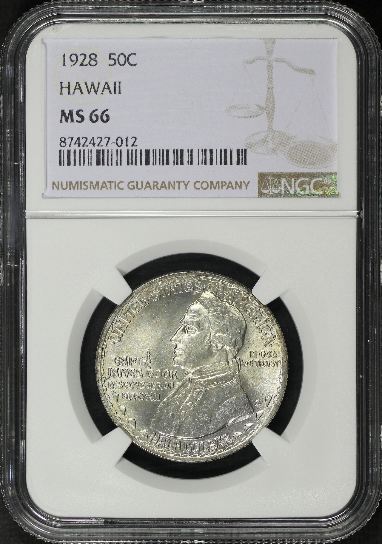 Obverse of this 1928 Silver Commemorative Hawaiian 50C NGC MS-66