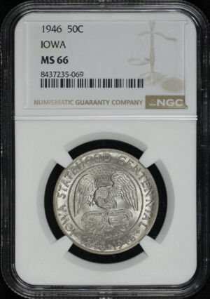 Obverse of this 1946 50C Iowa Silver Commemorative NGC MS-66