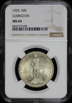 Obverse of this 1925 50C Lexington Silver Commemorative NGC MS-64