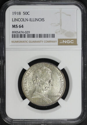 Obverse of this 1918 Lincoln-Illinois 50C Silver Commemorative NGC MS-64