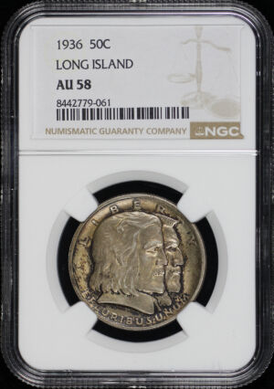 Obverse of this 1936 50C Long Island Silver Commemorative NGC AU-58