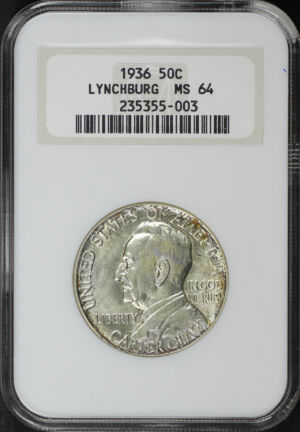 Obverse of this 1936 Silver Commemorative Lynchburg 50C NGC MS-64 Old Fatty Holder