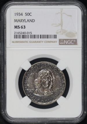 Obverse of this 1934 50C Maryland Silver Commemorative NGC MS-63