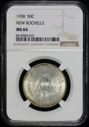 Obverse of this 1938 50C New Rochelle Silver Commemorative NGC MS-64