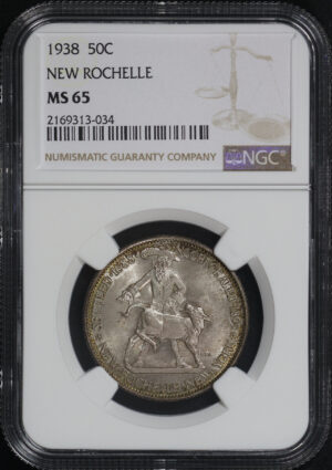 Obverse of this 1938 50C New Rochelle Silver Commemorative NGC MS-65