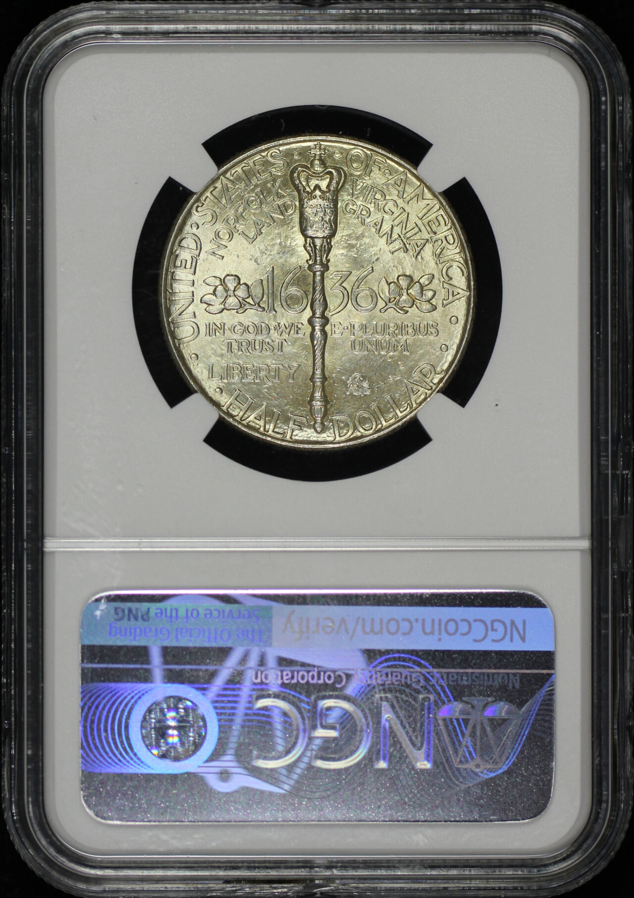 Reverse of this 1936 50C Norfolk Silver Commemorative NGC MS-65