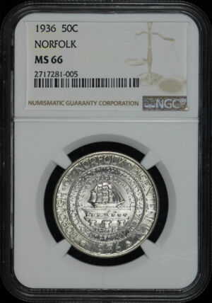 Obverse of this 1936 50C Norfolk Silver Commemorative NGC MS-66