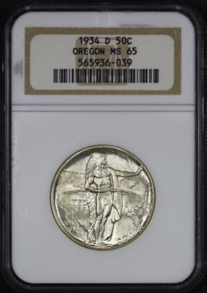 Obverse of this 1934-D 50C Oregon Silver Commemorative NGC MS-65