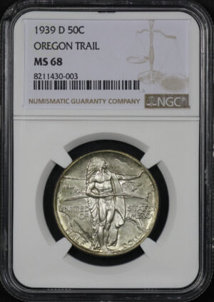 Obverse of this 1939-D 50C Oregon Silver Commemorative NGC MS-68