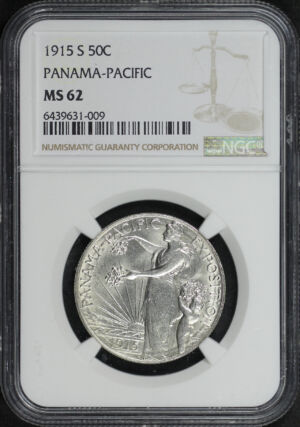 Obverse of this 1915-S Silver Commemorative Panama-Pacific 50C NGC MS-62