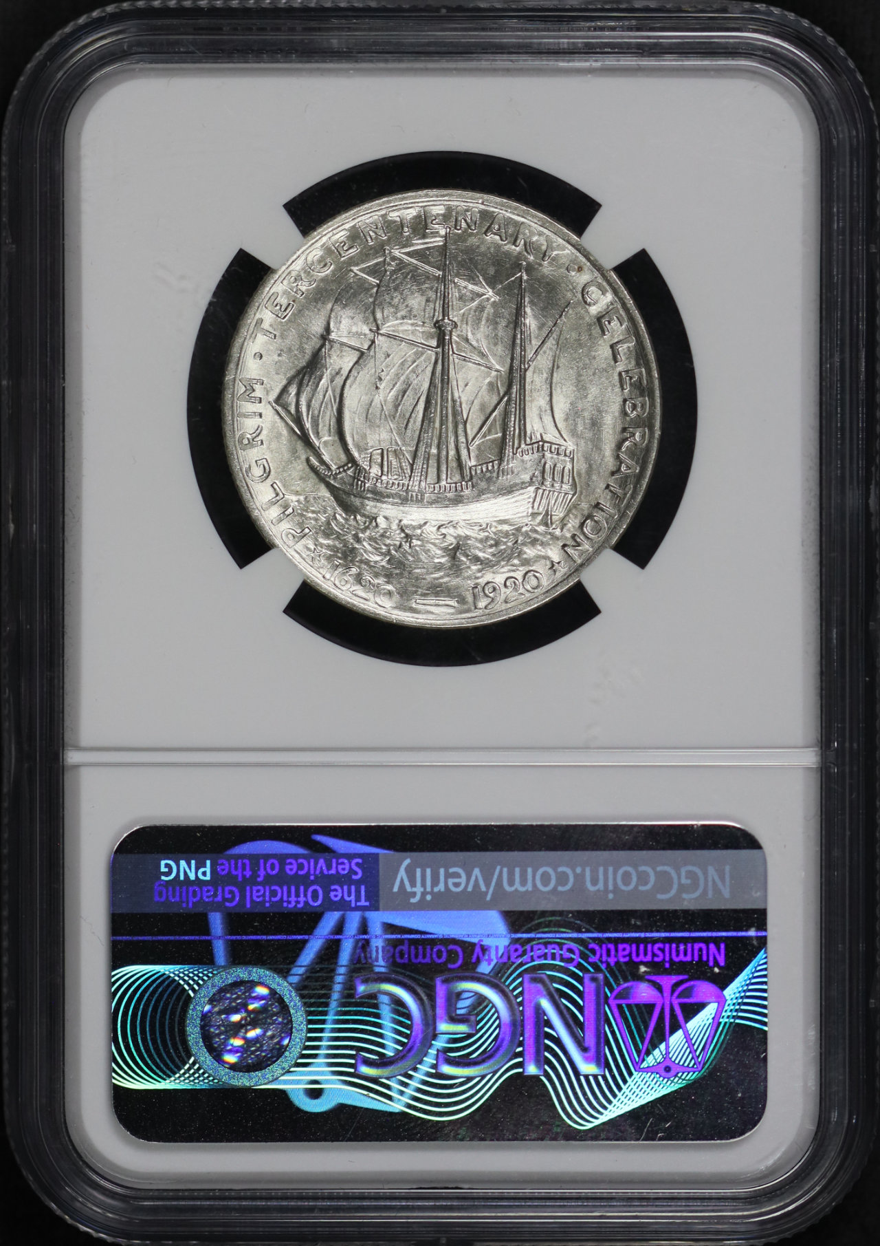 Reverse of this 1921 50C Pilgrim Silver Commemorative NGC MS-65