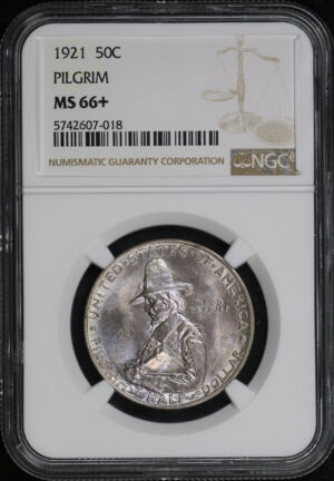 Obverse of this 1921 50C Pilgrim Silver Commemorative NGC MS-66+