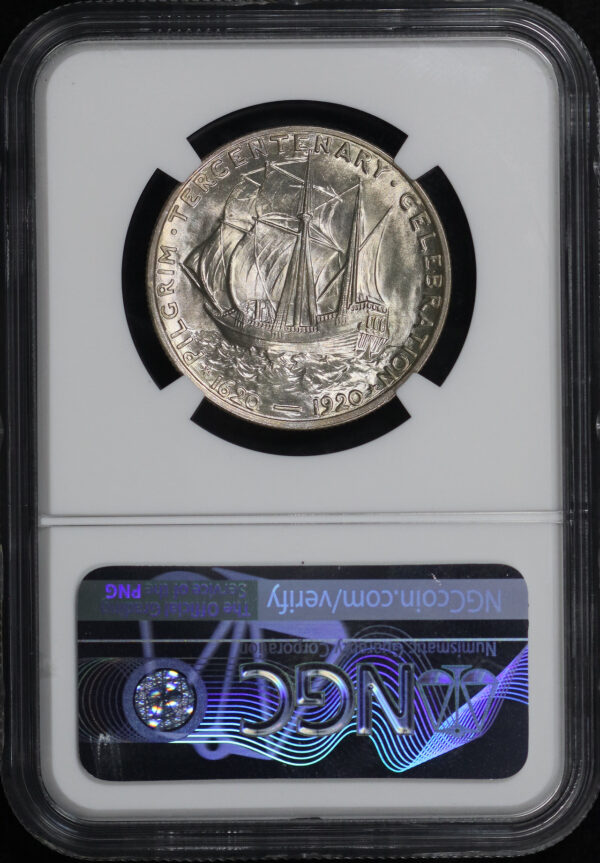 Reverse of this 1921 50C Pilgrim Silver Commemorative NGC MS-66+