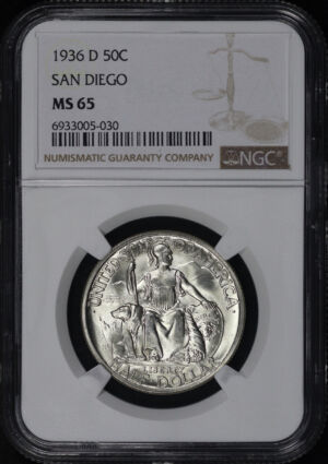 Obverse of this 1936-D 50C San Diego Silver Commemorative NGC MS-65