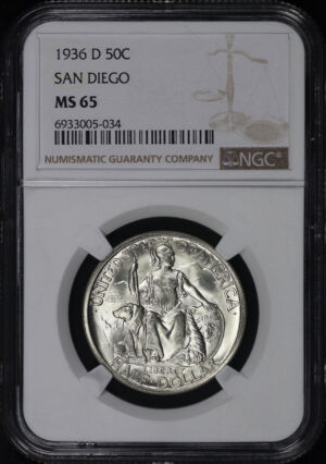Obverse of this 1936-D 50C San Diego Silver Commemorative NGC MS-65