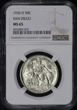 Obverse of this 1936-D 50C San Diego Silver Commemorative NGC MS-65
