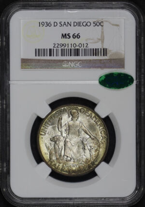 Obverse of this 1936-D 50C San Diego Silver Commemorative NGC MS-66 CAC