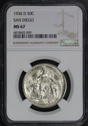 Obverse of this 1936-D 50C San Diego Silver Commemorative NGC MS-67