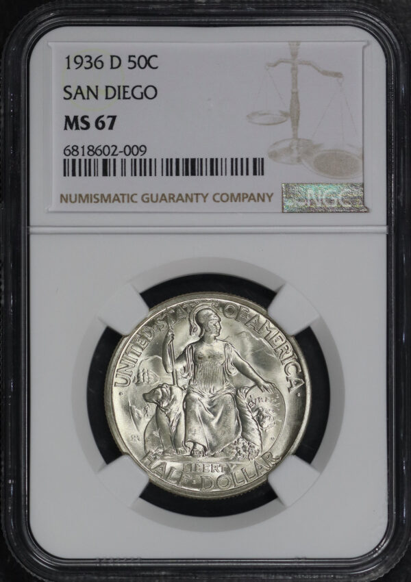 Obverse of this 1936-D 50C San Diego Silver Commemorative NGC MS-67