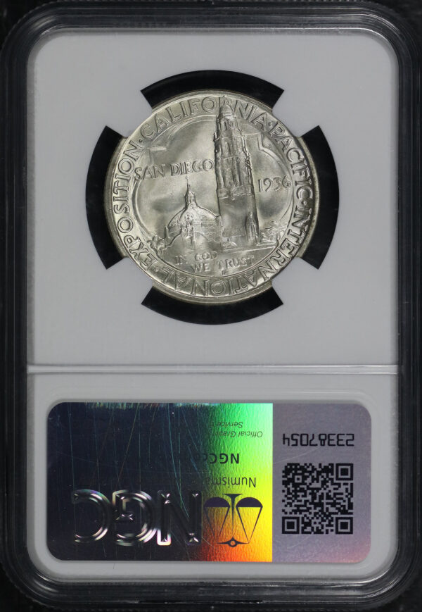 Reverse of this 1936-D 50C San Diego Silver Commemorative NGC MS-67