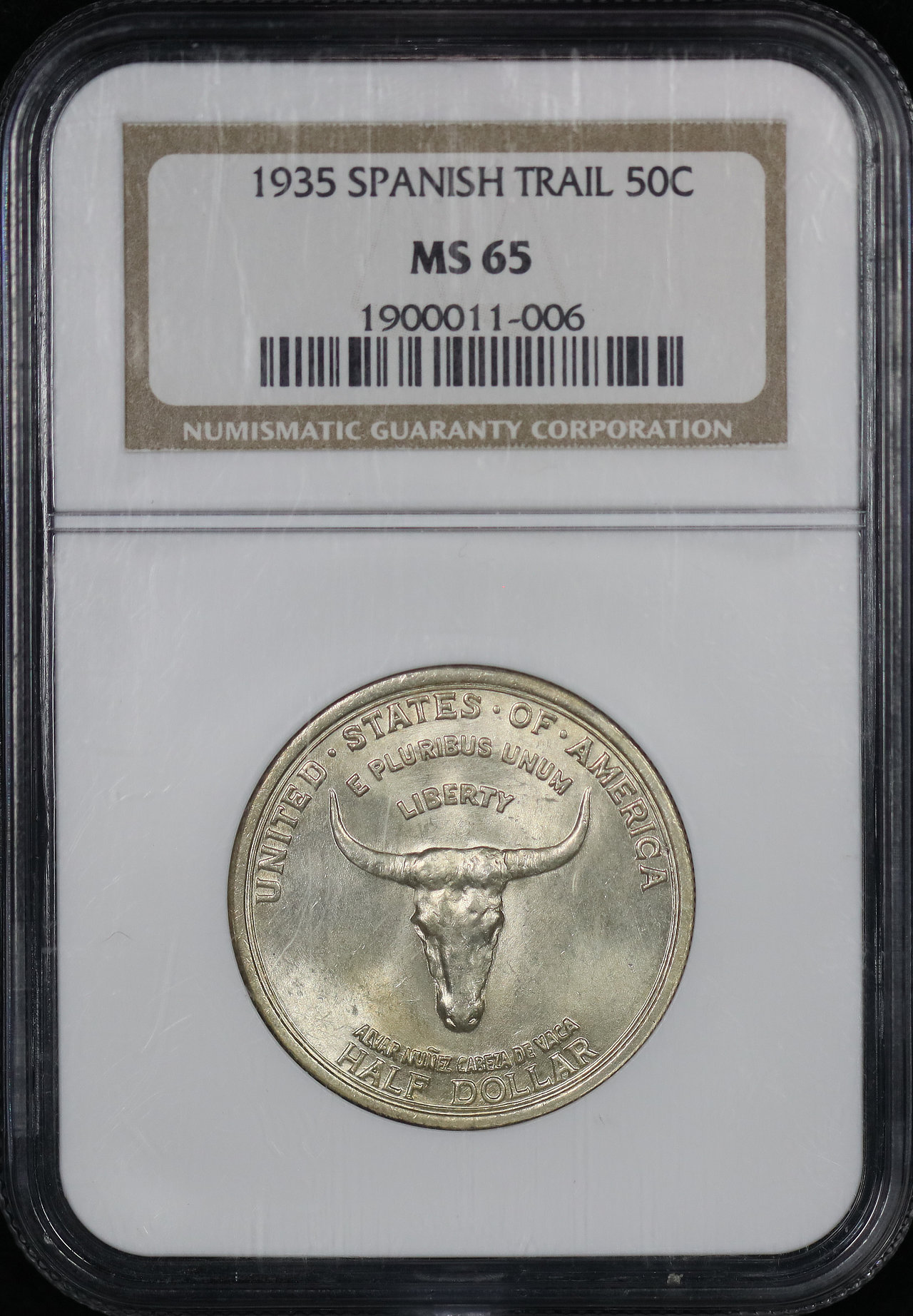 Obverse of this 1935 Silver Commemorative Spanish Trail 50C NGC MS-65