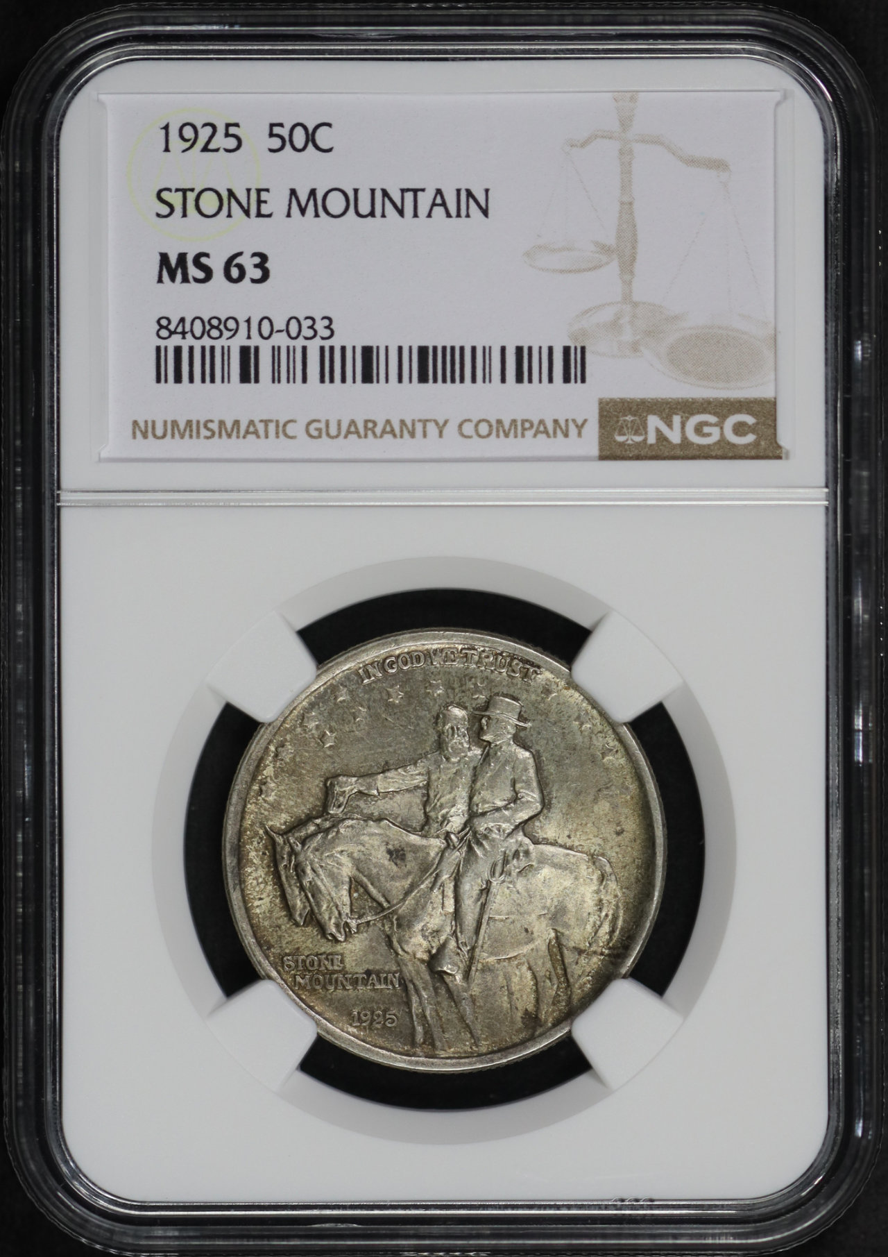 Obverse of this 1925 50C Stone Mountain Silver Commemorative NGC MS-63