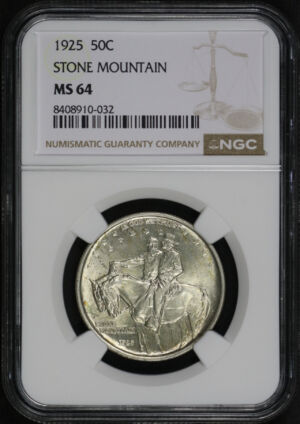 Obverse of this 1925 50C Stone Mountain Silver Commemorative NGC MS-64