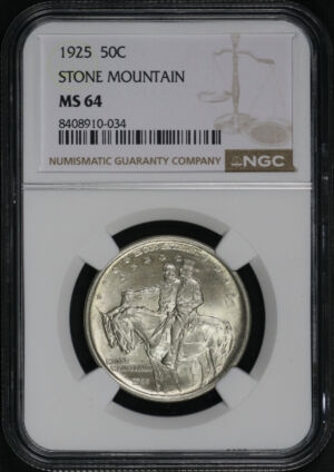 Obverse of this 1925 50C Stone Mountain Silver Commemorative NGC MS-64