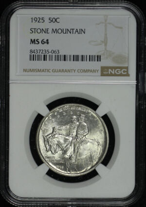 Obverse of this 1925 50C Stone Mountain Silver Commemorative NGC MS-64