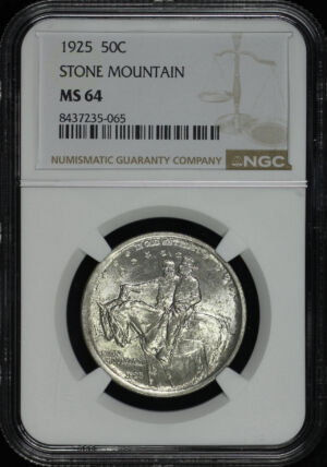 Obverse of this 1925 50C Stone Mountain Silver Commemorative NGC MS-64