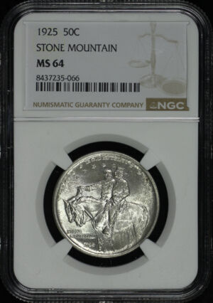 Obverse of this 1925 50C Stone Mountain Silver Commemorative NGC MS-64