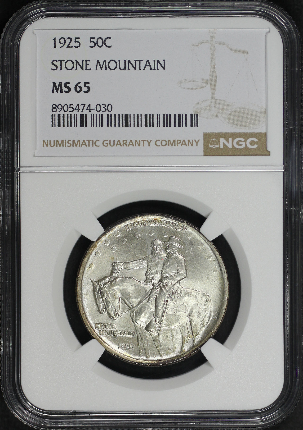 Obverse of this 1925 Stone Mountain 50C Silver Commemorative NGC MS-65