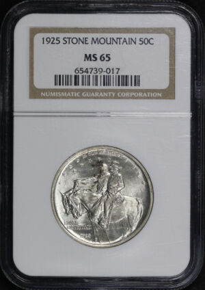 Obverse of this 1925 50C Stone Mountain Silver Commemorative NGC MS-65
