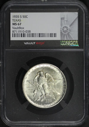 Obverse of this 1935-S Silver Commemorative Texas 50C NGC MS-67 VaultBox