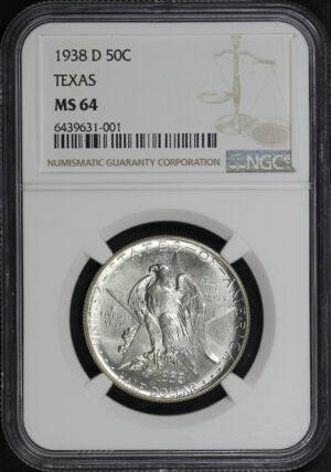 Obverse of this 1938-D Texas 50C Silver Commemorative NGC MS-64