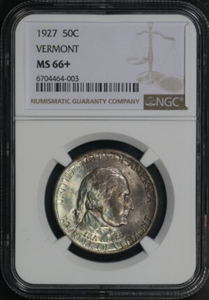 Obverse of this 1927 50C Vermont Silver Commemorative NGC MS-66+
