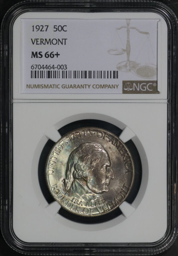 Obverse of this 1927 50C Vermont Silver Commemorative NGC MS-66+