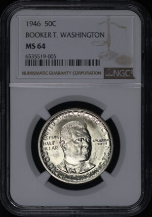 Obverse of this 1946 50C Booker T. Washington Silver Commemorative NGC MS-64