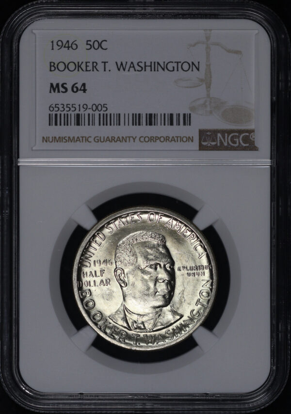 Obverse of this 1946 50C Booker T. Washington Silver Commemorative NGC MS-64