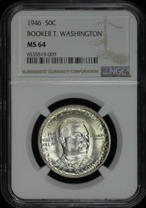 Obverse of this 1946 50C Booker T. Washington Silver Commemorative NGC MS-64