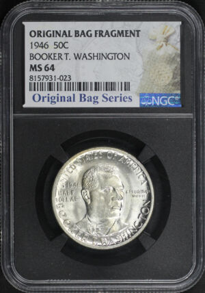 Obverse of this 1946 Silver Commemorative Booker T. Washington 50C NGC MS-64 Original Bag Fragment