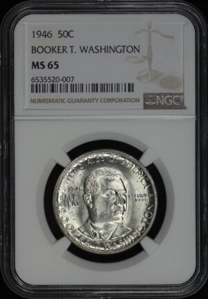 Obverse of this 1946 50C Booker T. Washington Silver Commemorative NGC MS-65