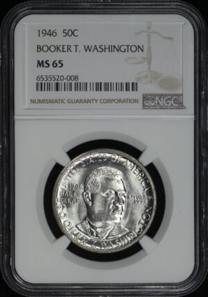 Obverse of this 1946 50C Booker T. Washington Silver Commemorative NGC MS-65
