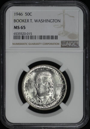 Obverse of this 1946 50C Booker T. Washington Silver Commemorative NGC MS-65